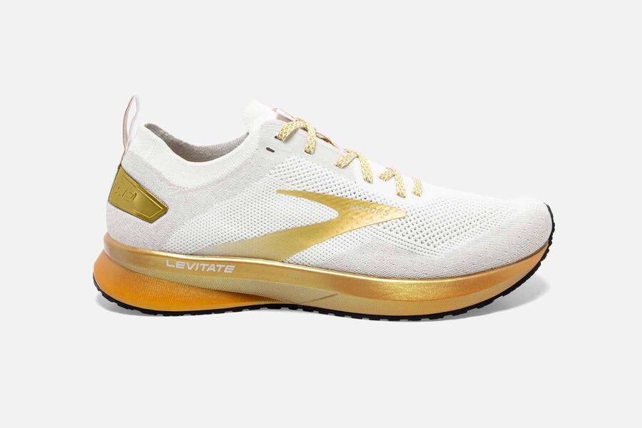 Brooks Israel Levitate 4 Road Running Shoes Womens - White/Gold - CUJ-164075